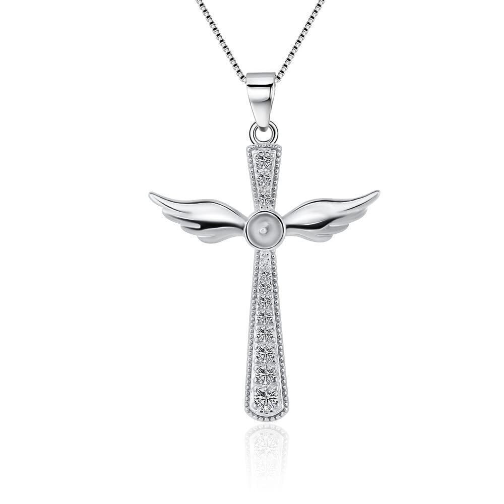 3752 Sterling Silver CZ Angel Wing Cross Bail Pin Pendant Fitting for Pearl